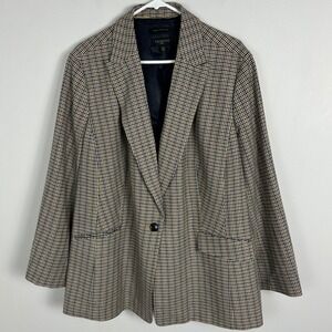 Talbots Plaid Wool Blend Blazer Jacket Womens Size 20W Brown Tan Business Casual